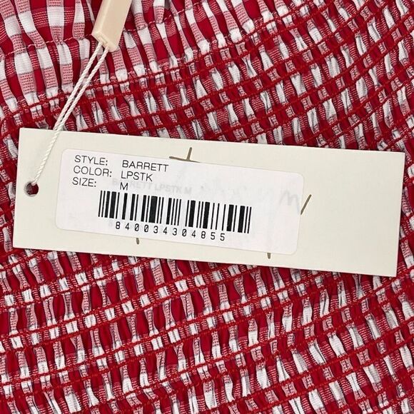 Petersyn Barrett Fitted Smocked Ruffle Mini Skirt Red White Check Linen Medium - Picture 3 of 6